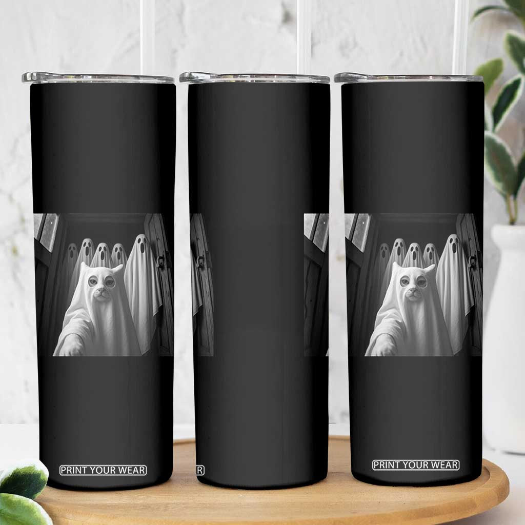 Funny Ghost Cat Halloween Meme Skinny Tumbler TS14 Print Your Wear