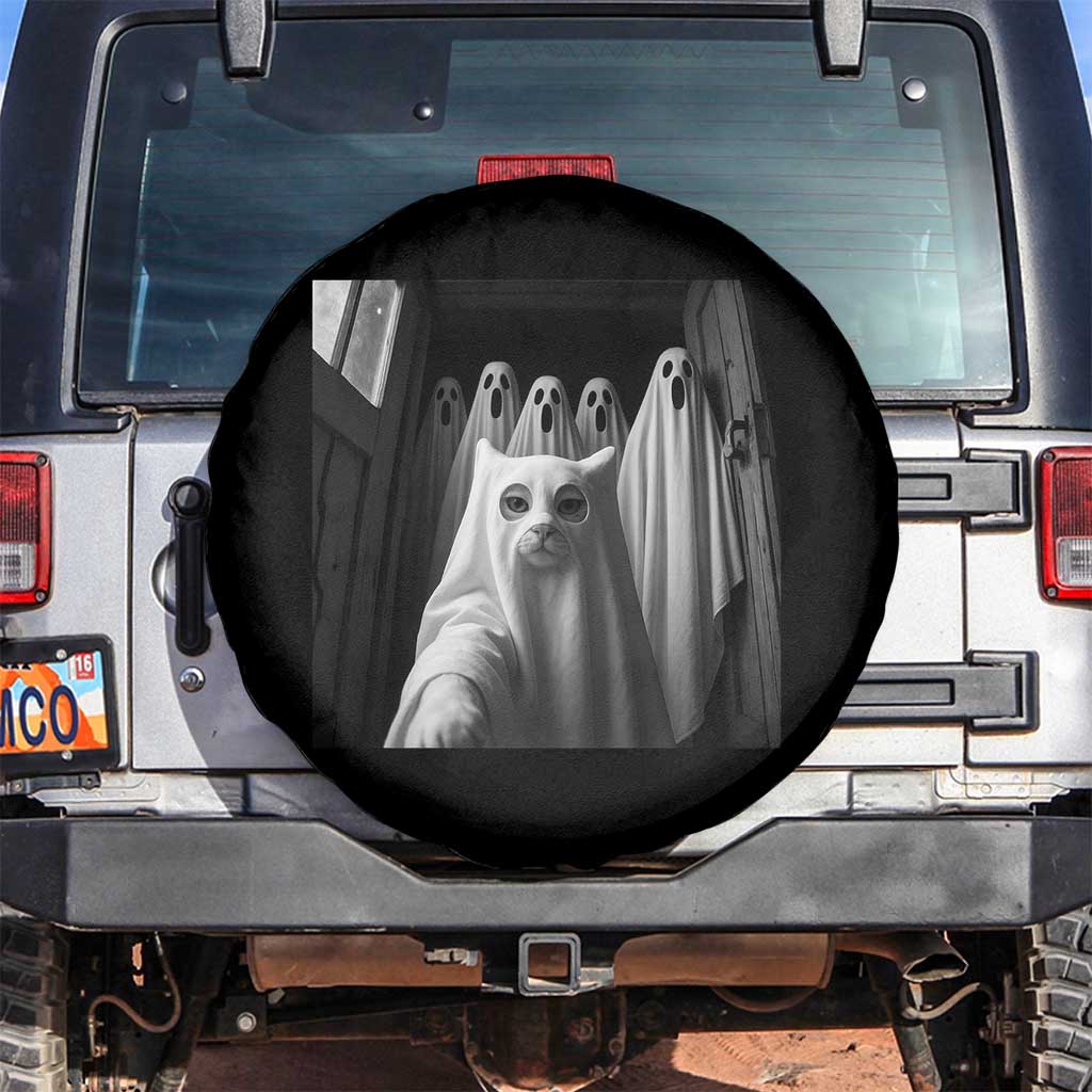 Funny Ghost Cat Halloween Meme Spare Tire Cover TS14 No hole Black Print Your Wear