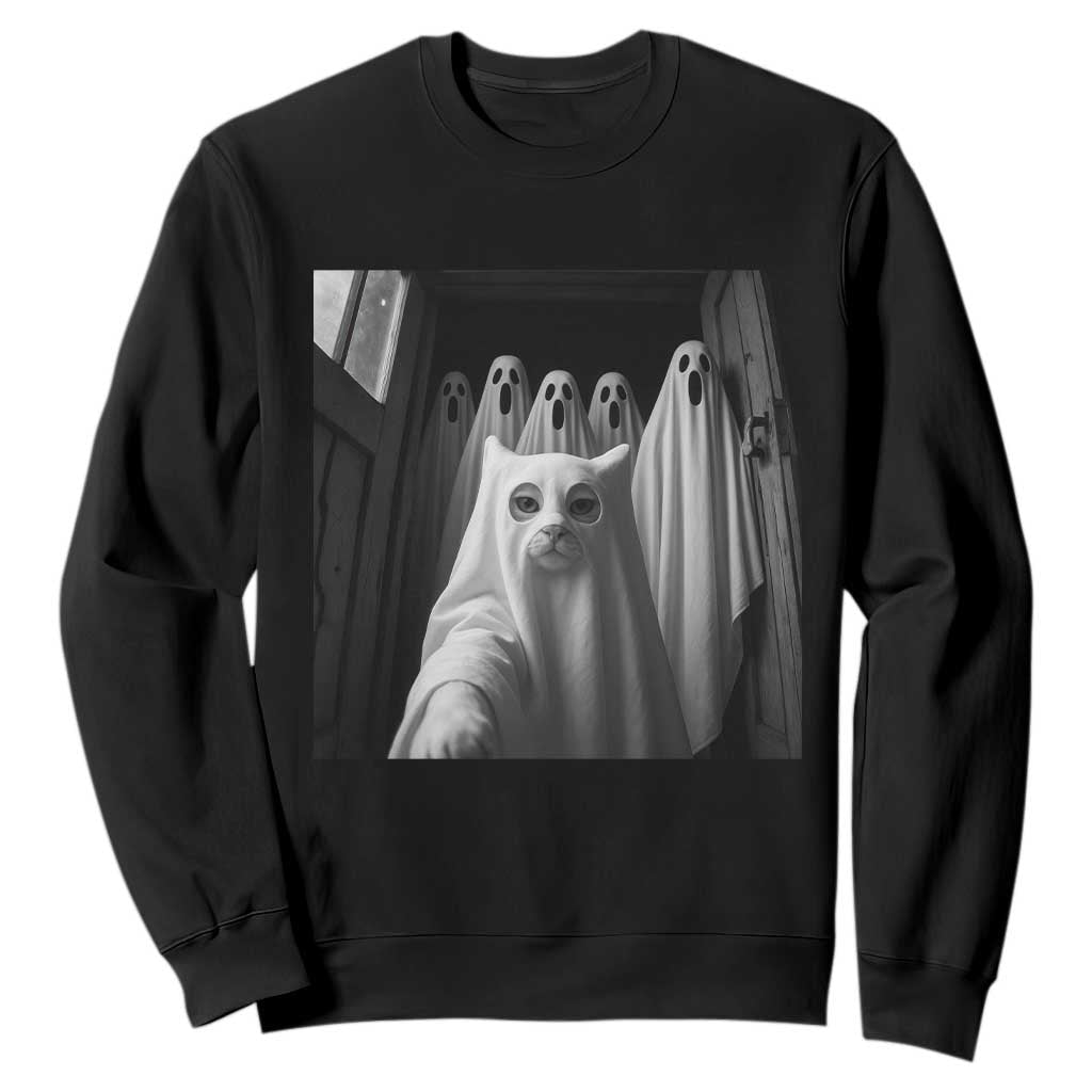 Funny Ghost Cat Halloween Meme Sweatshirt TS14 Black Print Your Wear