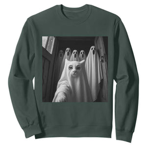 Funny Ghost Cat Halloween Meme Sweatshirt TS14 Dark Forest Green Print Your Wear