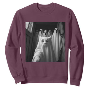 Funny Ghost Cat Halloween Meme Sweatshirt TS14 Maroon Print Your Wear