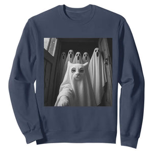 Funny Ghost Cat Halloween Meme Sweatshirt TS14 Navy Print Your Wear