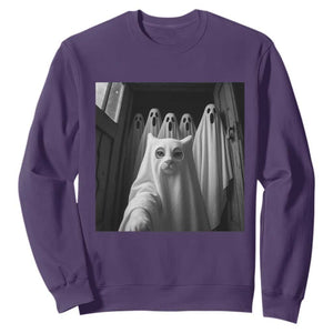 Funny Ghost Cat Halloween Meme Sweatshirt TS14 Purple Print Your Wear