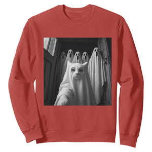 Funny Ghost Cat Halloween Meme Sweatshirt TS14 Red Print Your Wear