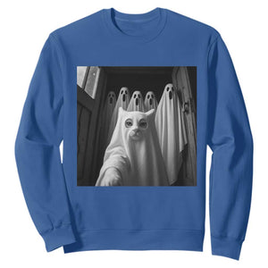 Funny Ghost Cat Halloween Meme Sweatshirt TS14 Royal Blue Print Your Wear