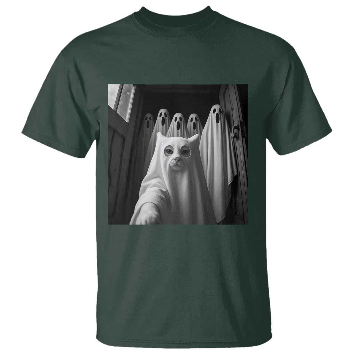 Funny Ghost Cat Halloween Meme T Shirt TS14 Dark Forest Green Print Your Wear