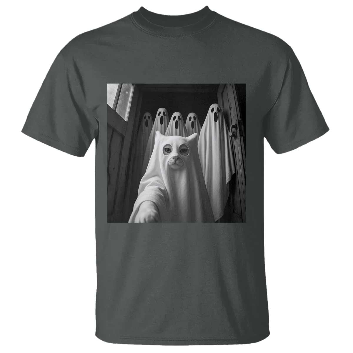 Funny Ghost Cat Halloween Meme T Shirt TS14 Dark Heather Print Your Wear