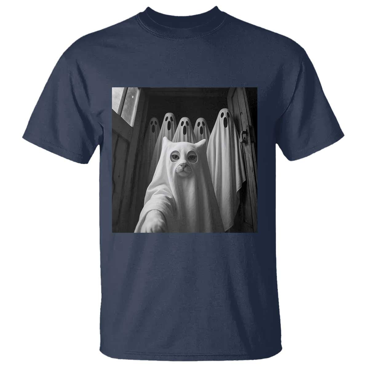 Funny Ghost Cat Halloween Meme T Shirt TS14 Navy Print Your Wear