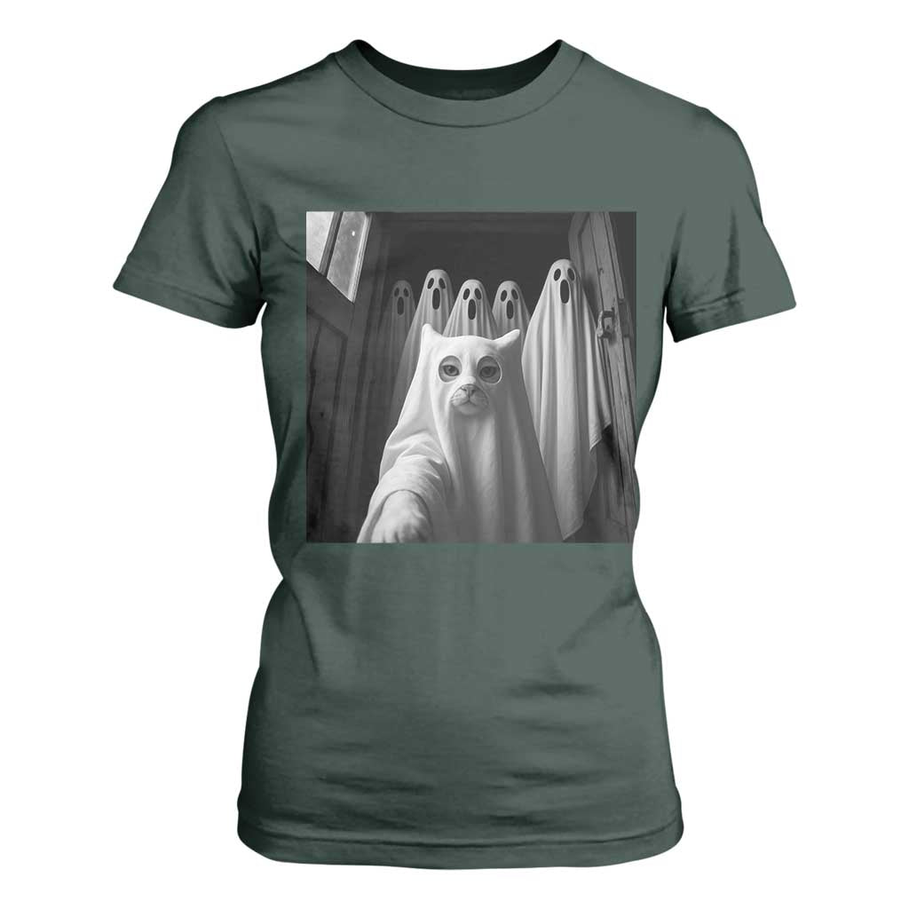 Funny Ghost Cat Halloween Meme T Shirt For Women TS14 Dark Forest Green Print Your Wear