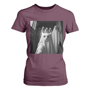 Funny Ghost Cat Halloween Meme T Shirt For Women TS14 Maroon Print Your Wear