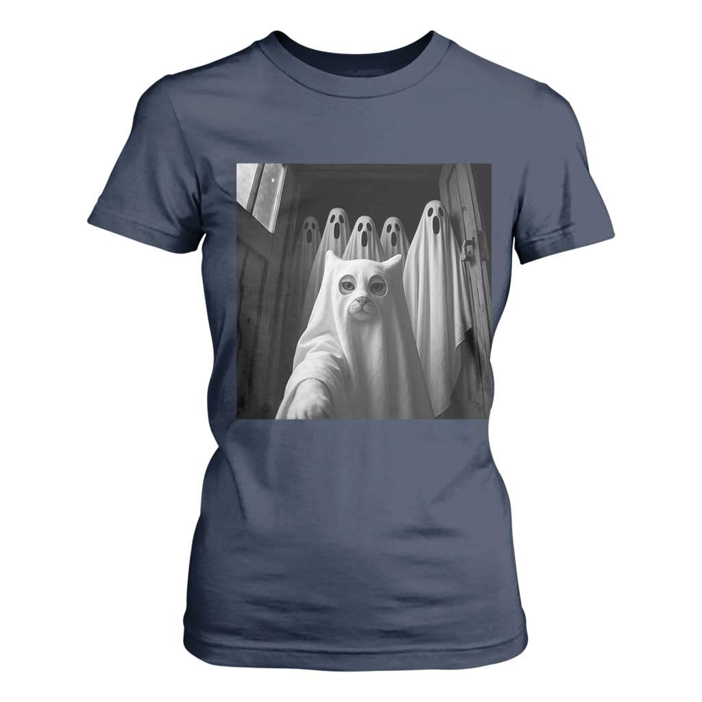 Funny Ghost Cat Halloween Meme T Shirt For Women TS14 Navy Print Your Wear