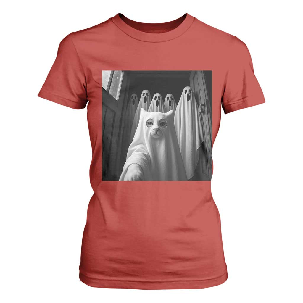 Funny Ghost Cat Halloween Meme T Shirt For Women TS14 Red Print Your Wear