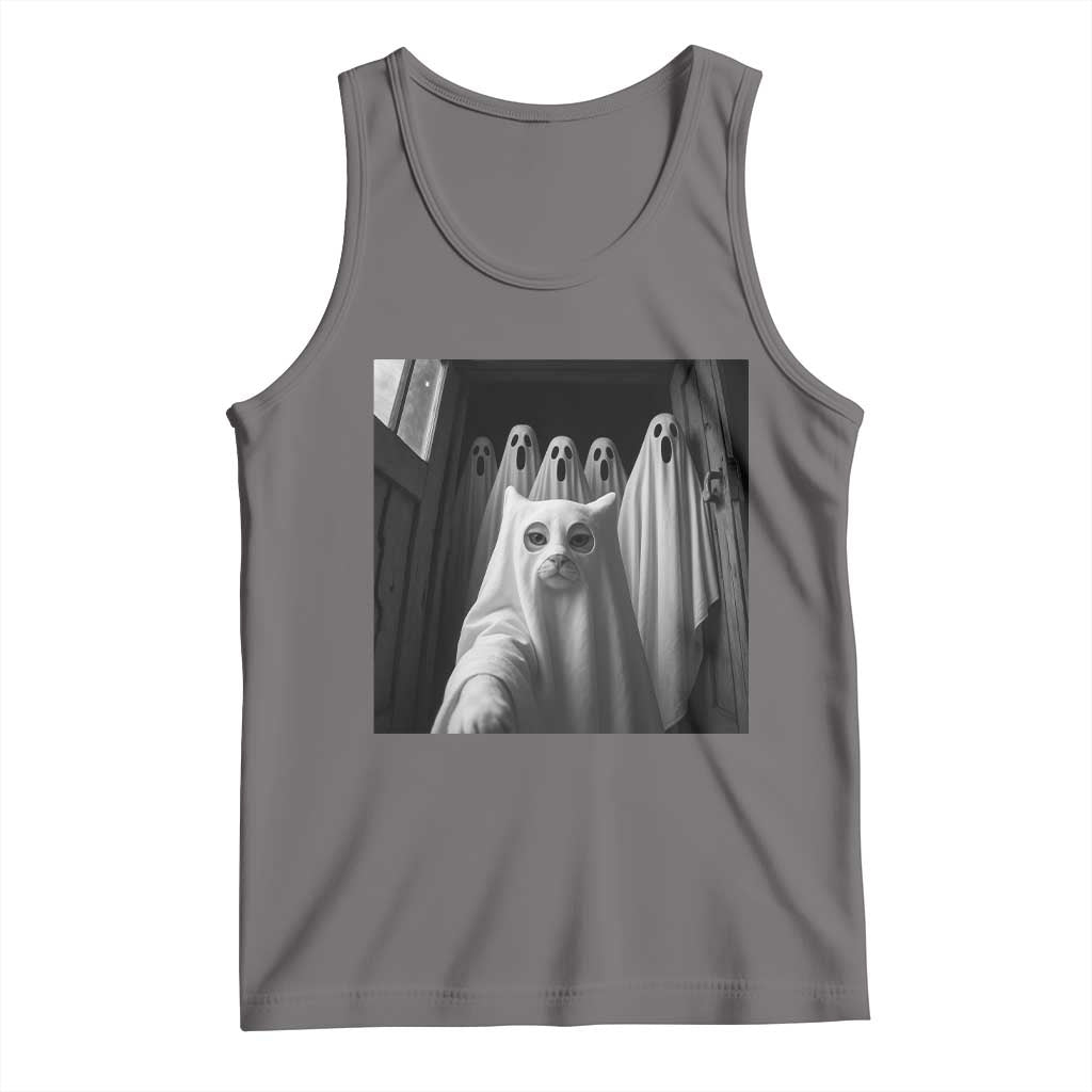 Funny Ghost Cat Halloween Meme Tank Top TS14 Deep Heather Print Your Wear