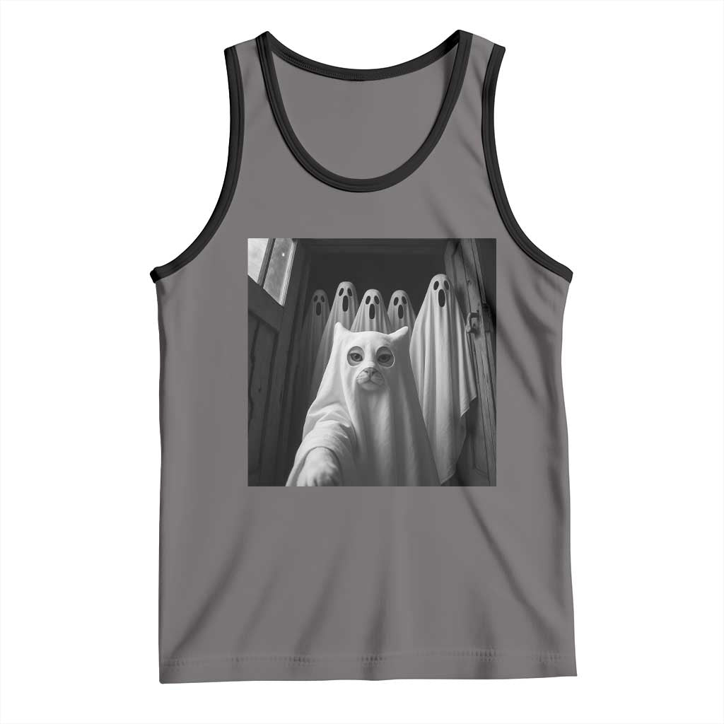 Funny Ghost Cat Halloween Meme Tank Top TS14 Deep Heather Black Print Your Wear