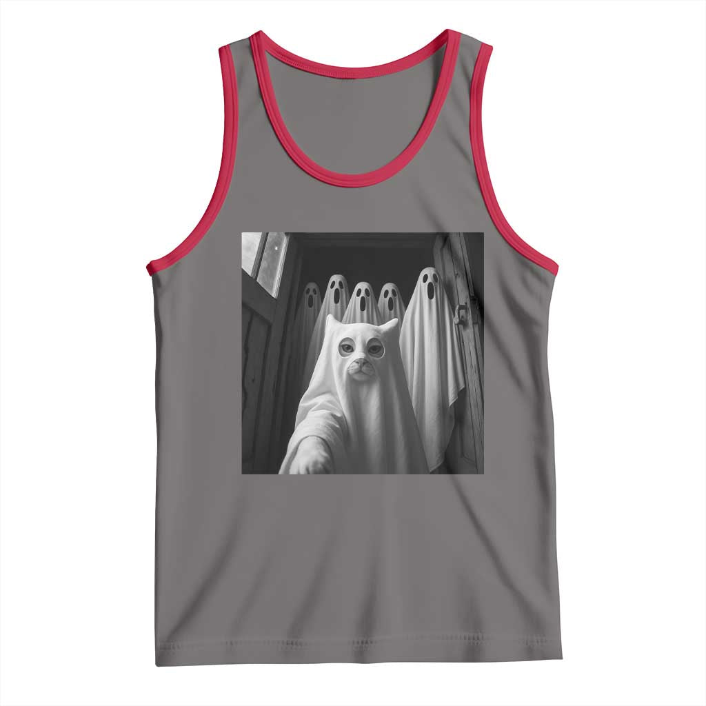 Funny Ghost Cat Halloween Meme Tank Top TS14 Deep Heather Red Print Your Wear
