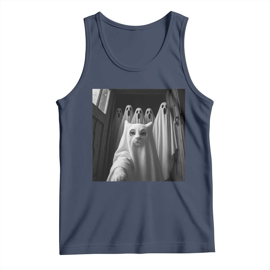 Funny Ghost Cat Halloween Meme Tank Top TS14 Navy Print Your Wear