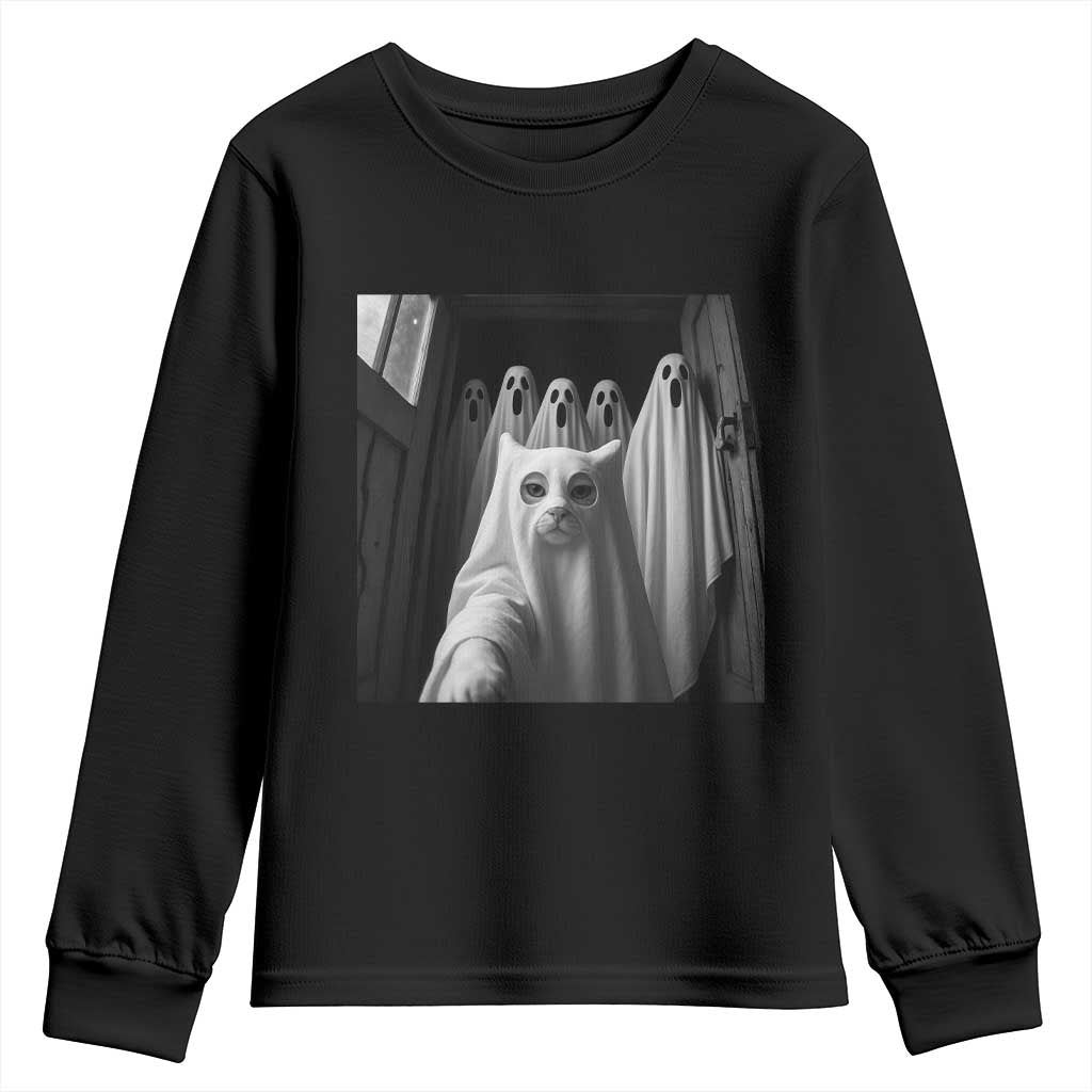 Funny Ghost Cat Halloween Meme Youth Sweatshirt TS14 Black Print Your Wear