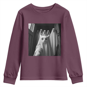 Funny Ghost Cat Halloween Meme Youth Sweatshirt TS14 Maroon Print Your Wear