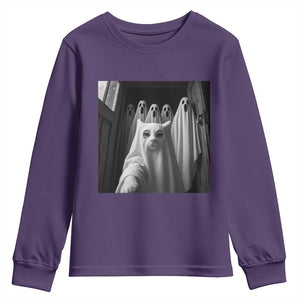 Funny Ghost Cat Halloween Meme Youth Sweatshirt TS14 Purple Print Your Wear