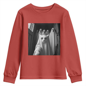 Funny Ghost Cat Halloween Meme Youth Sweatshirt TS14 Red Print Your Wear