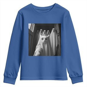 Funny Ghost Cat Halloween Meme Youth Sweatshirt TS14 Royal Blue Print Your Wear