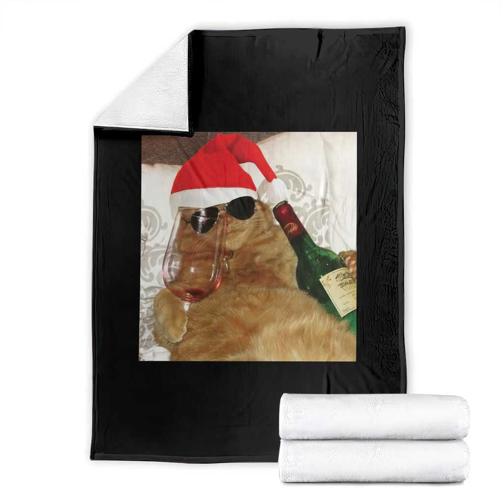 Funny Cat Drinking Wine Christmas Throw Blanket TS14 Black Print Your Wear