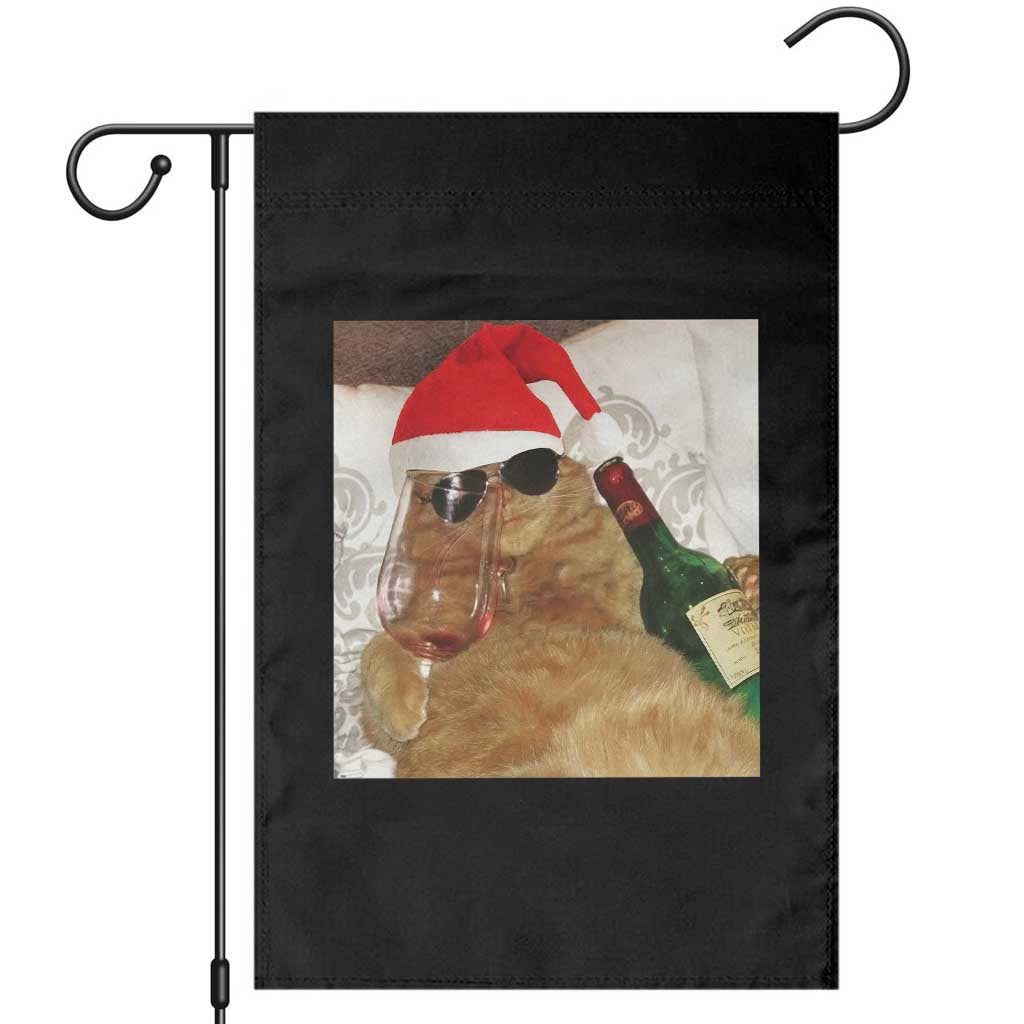Funny Cat Drinking Wine Christmas Garden Flag TS14 Black Print Your Wear
