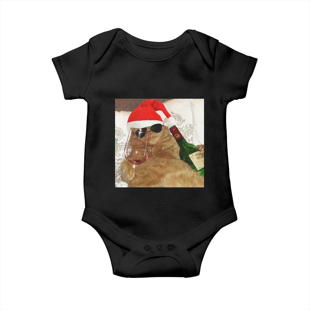 Funny Cat Drinking Wine Christmas Baby Onesie TS14 Black Print Your Wear
