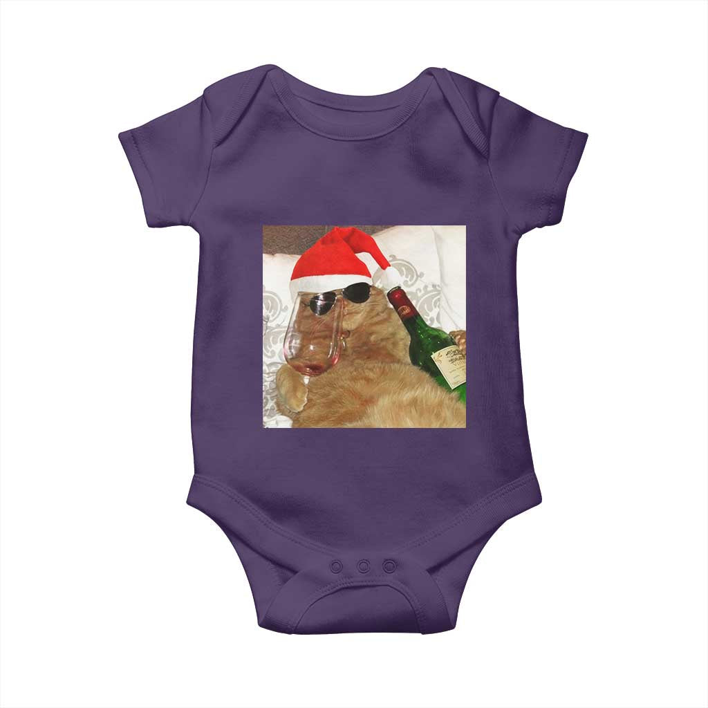 Funny Cat Drinking Wine Christmas Baby Onesie TS14 Purple Print Your Wear