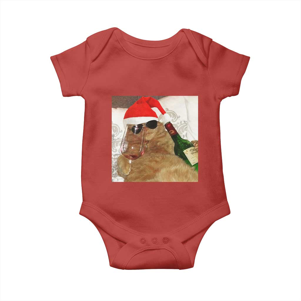 Funny Cat Drinking Wine Christmas Baby Onesie TS14 Red Print Your Wear