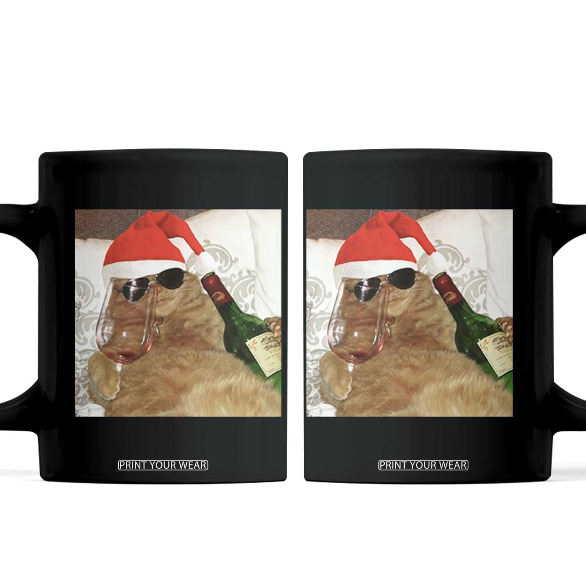 Funny Cat Drinking Wine Christmas Coffee Mug TS14 Black Print Your Wear