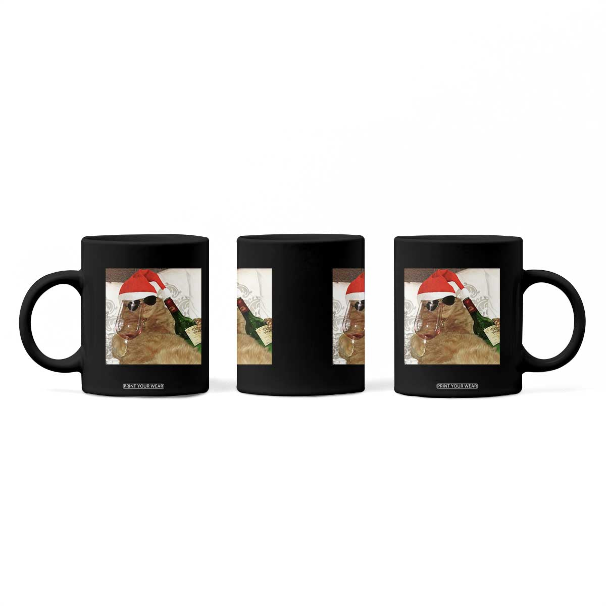 Funny Cat Drinking Wine Christmas Coffee Mug TS14 Print Your Wear