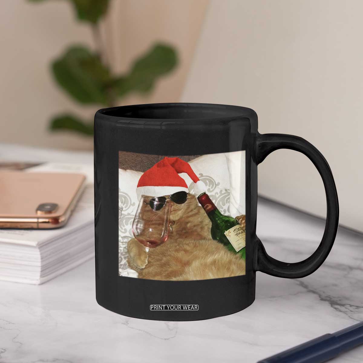 Funny Cat Drinking Wine Christmas Coffee Mug TS14 Print Your Wear
