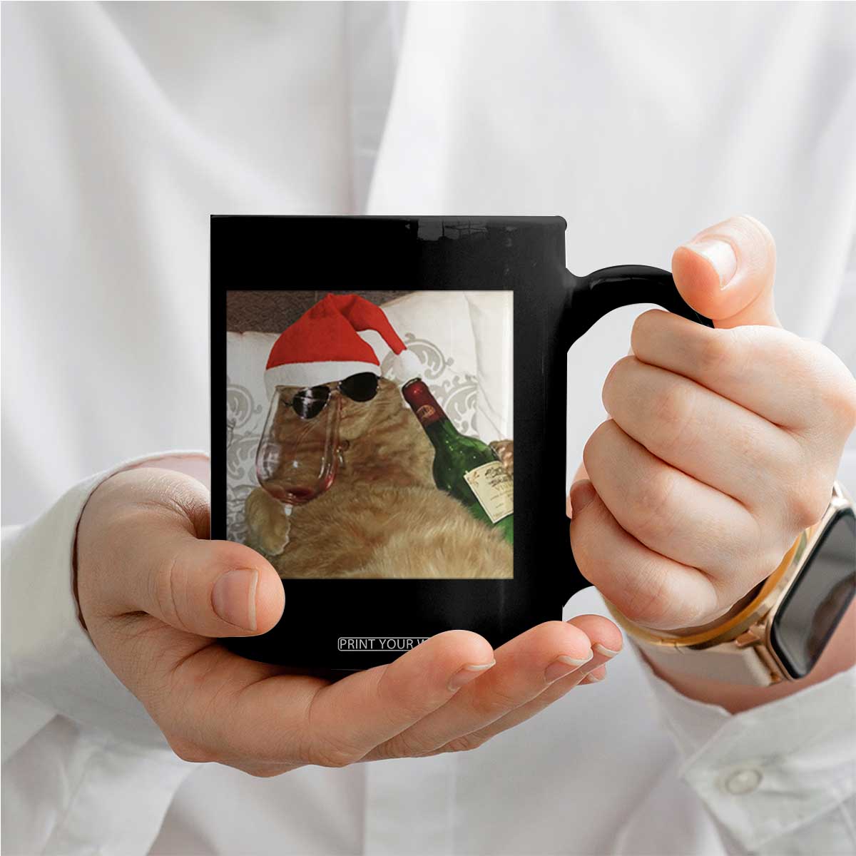 Funny Cat Drinking Wine Christmas Coffee Mug TS14 Print Your Wear
