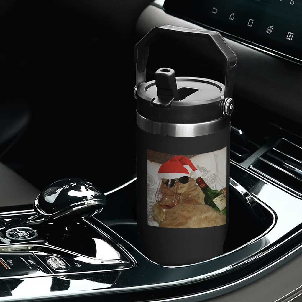 Funny Cat Drinking Wine Christmas Flip Straw Tumbler TS14 Print Your Wear