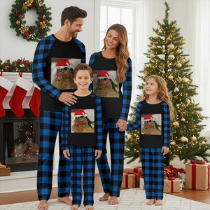 Funny Cat Drinking Wine Christmas Plaid Pajama Set TS14 Blue Plaid Print Your Wear