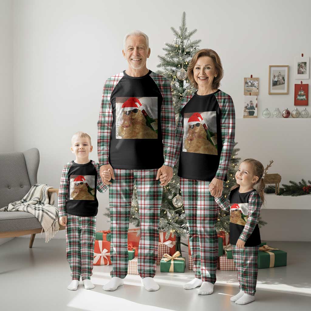 Funny Cat Drinking Wine Christmas Plaid Pajama Set TS14 Christmas Plaid Print Your Wear
