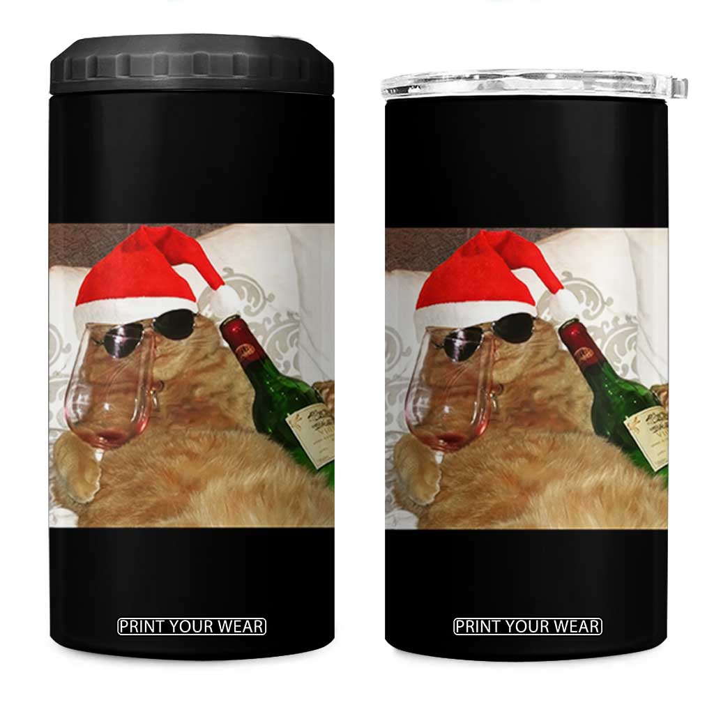 Funny Cat Drinking Wine Christmas 4 in 1 Can Cooler Tumbler TS14 One Size: 16 oz Black Print Your Wear