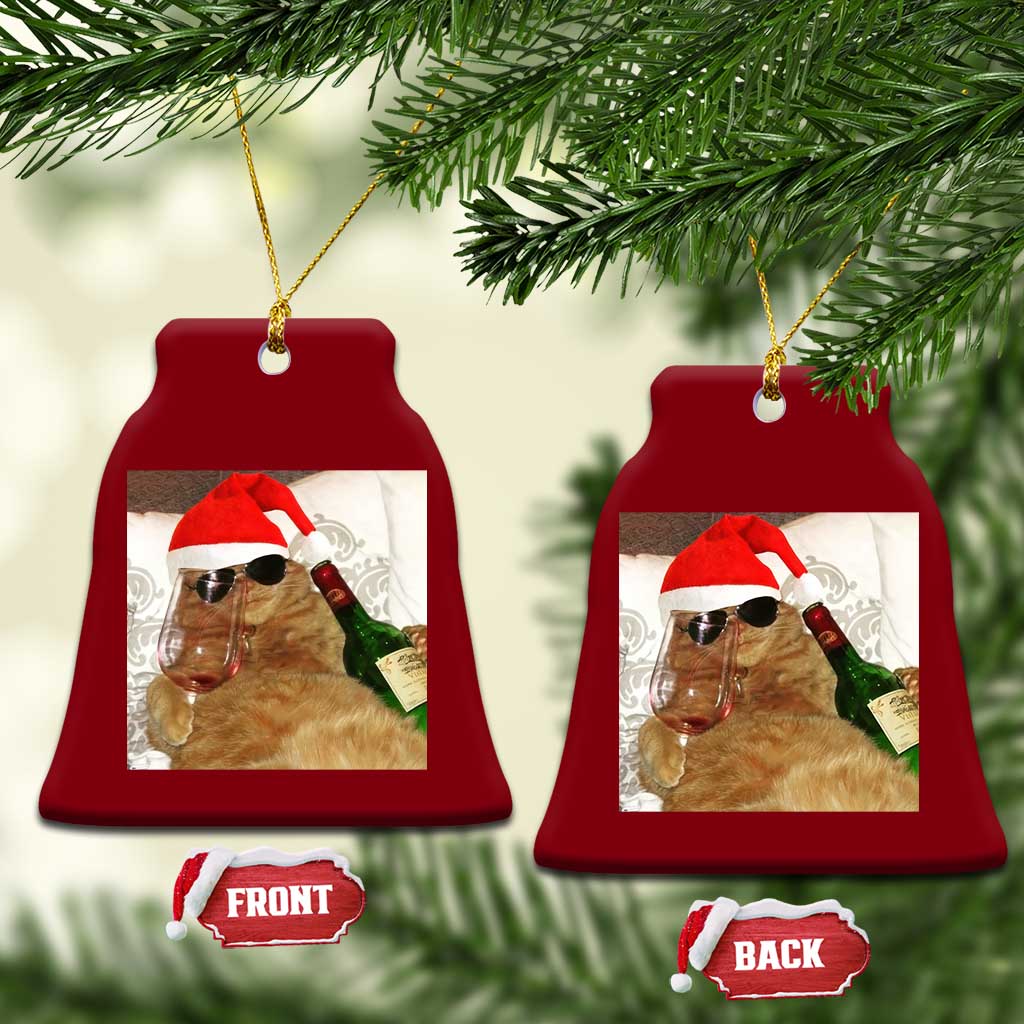 Funny Cat Drinking Wine Xmas Ceramic Ornament TS14 Print Your Wear