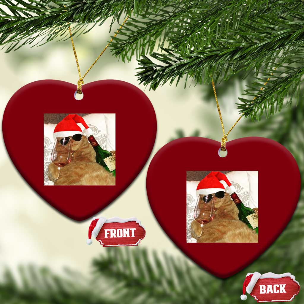 Funny Cat Drinking Wine Xmas Ceramic Ornament TS14 Print Your Wear