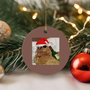 Funny Cat Drinking Wine Xmas Ceramic Ornament TS14 1pc Mocha Print Your Wear