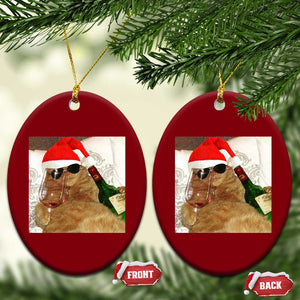 Funny Cat Drinking Wine Xmas Ceramic Ornament TS14 Print Your Wear