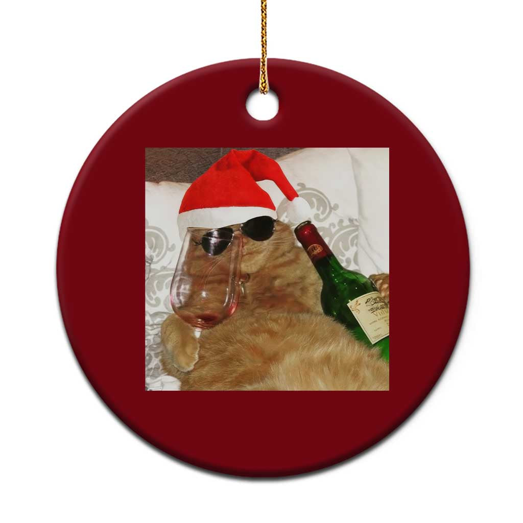 Funny Cat Drinking Wine Xmas Ceramic Ornament TS14 1pc Red Print Your Wear