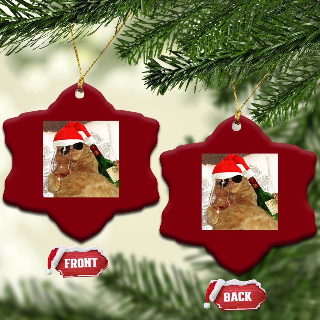 Funny Cat Drinking Wine Xmas Ceramic Ornament TS14 Print Your Wear