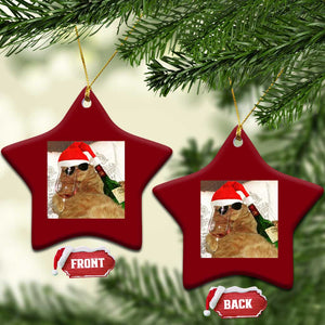 Funny Cat Drinking Wine Xmas Ceramic Ornament TS14 Print Your Wear