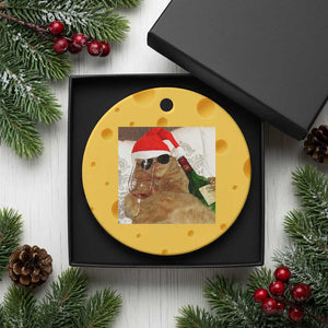 Funny Cat Drinking Wine Xmas Ceramic Ornament TS14 1pc Yellow Cheese Print Your Wear