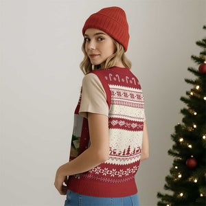 Funny Cat Drinking Wine Xmas V-Neck Knit Sweater Vest TS14 Print Your Wear