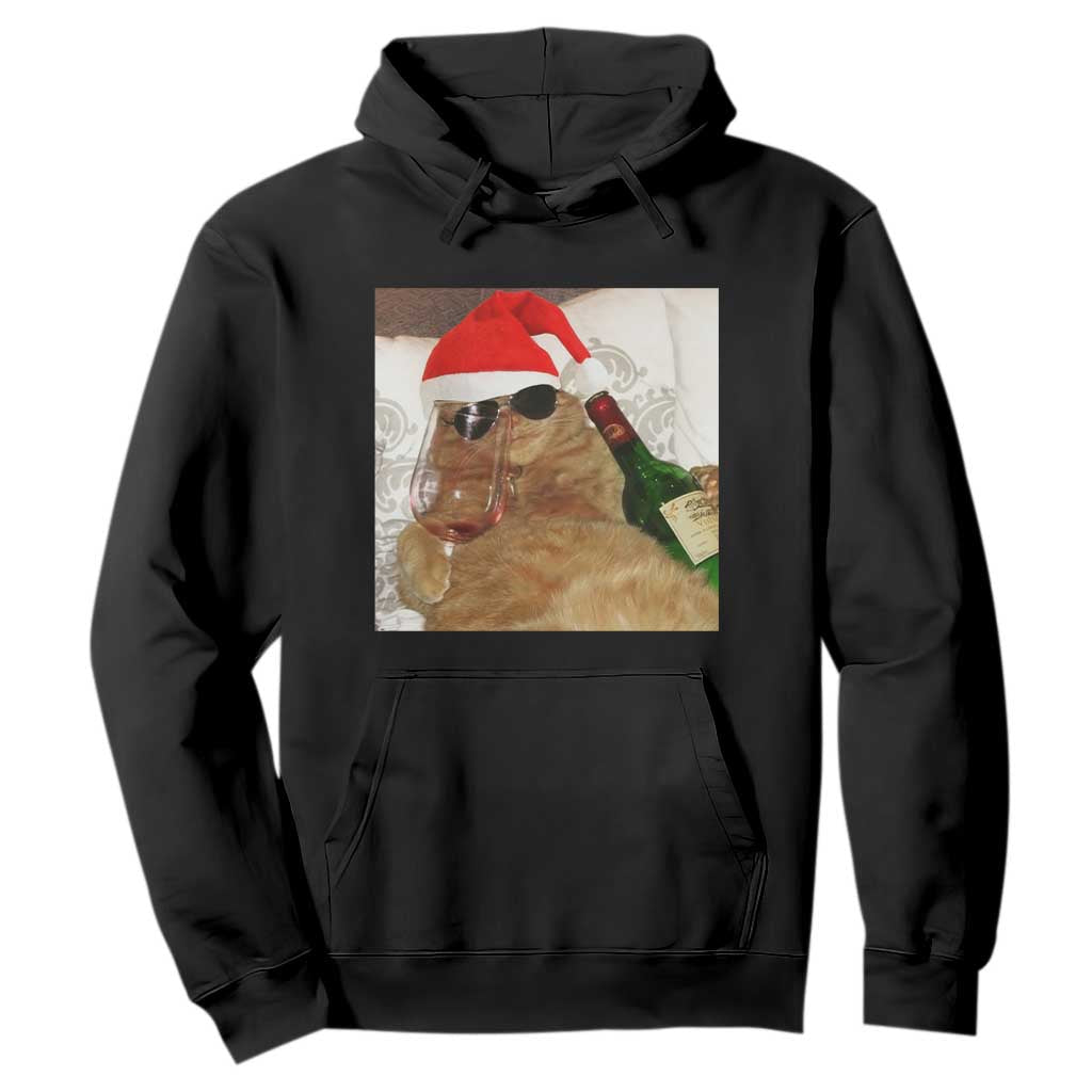 Funny Cat Drinking Wine Christmas Hoodie - Print Your Wear