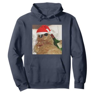 Funny Cat Drinking Wine Christmas Hoodie TS14 Navy Print Your Wear