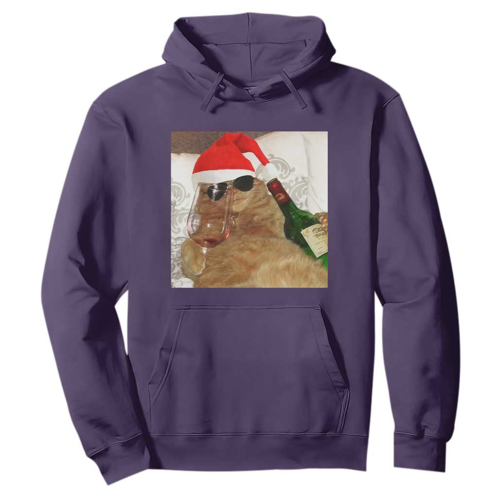 Funny Cat Drinking Wine Christmas Hoodie TS14 Purple Print Your Wear